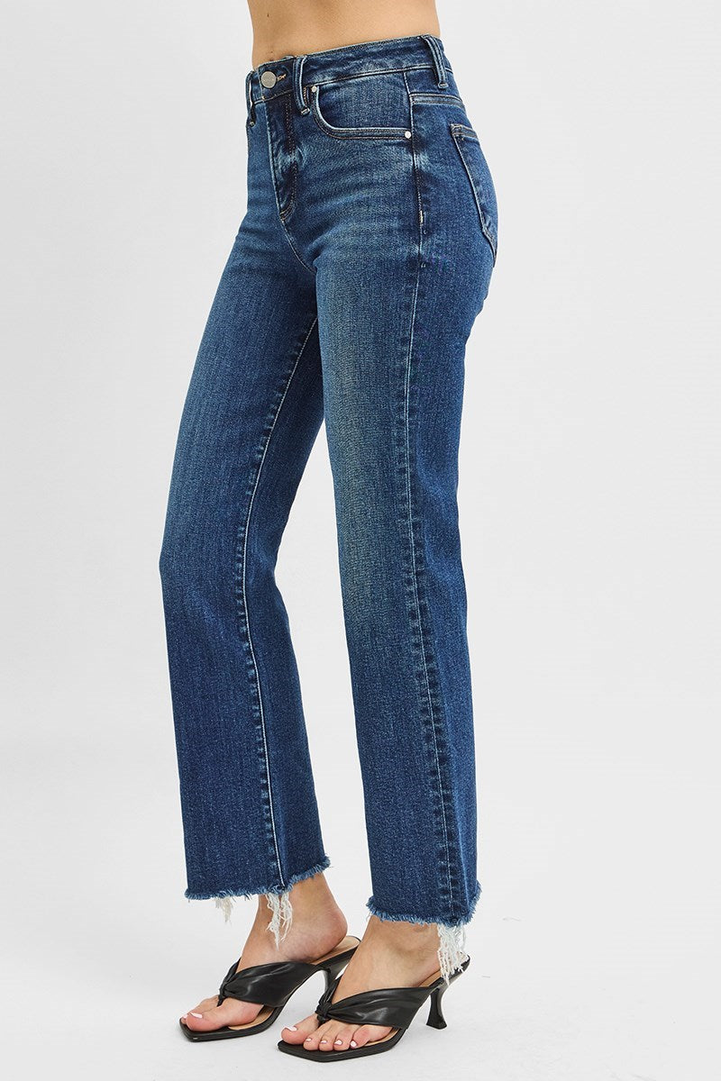 Cropped Raw Cut Hem Straight Jean